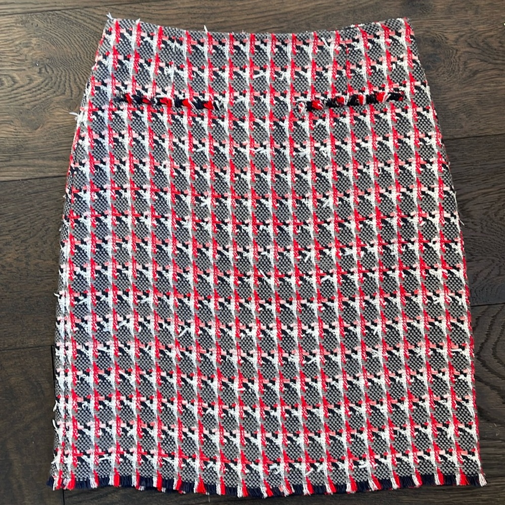 LK Bennet Danna Red Tweed Skirt with Fringe